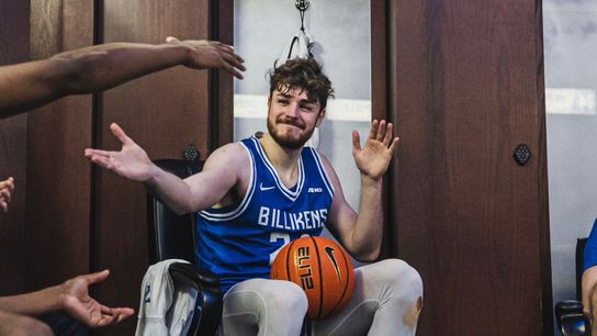 Gibson Jimerson receives the game ball after setting Saint Louis single-game 3PM record with 9 vs. Loyola Chicago. March 1st, 2025 Gibson Jimerson receives the game ball after setting Saint Louis single-game 3PM record with 9 vs. Loyola Chicago. March 1st, 2025