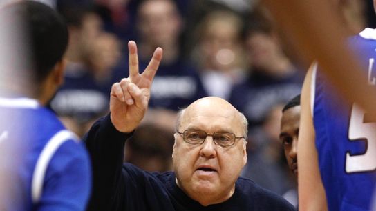 Jan 25, 2012; Cincinnati, OH, USA; Saint Louis Billikens head coach Rick Majerus talks to his team during a time out in the second half against the Xavier Musketeers at the Cintas Center. The Billikens defeated the Musketeers 73-68. Jan 25, 2012; Cincinnati, OH, USA; Saint Louis Billikens head coach Rick Majerus talks to his team during a time out in the second half against the Xavier Musketeers at the Cintas Center. The Billikens defeated the Musketeers 73-68.