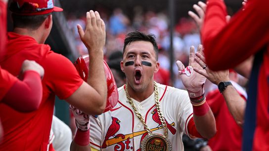 Nootbaar’s HR saved the Cardinals from a replay review nightmare Saturday (St Louis Cardinals). Photo by Jeff Curry-Imagn Images