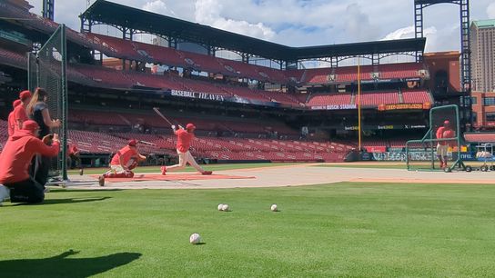 Jordan Walker put on a show during Home Run Derby practice at Busch on Saturday (sports). Photo by Brenden Schaeffer