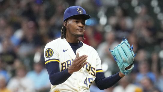This Abner Uribe celebration calling out the Cardinals has to be seen to be believed (St Louis Cardinals). Photo by Michael McLoone-Imagn Images